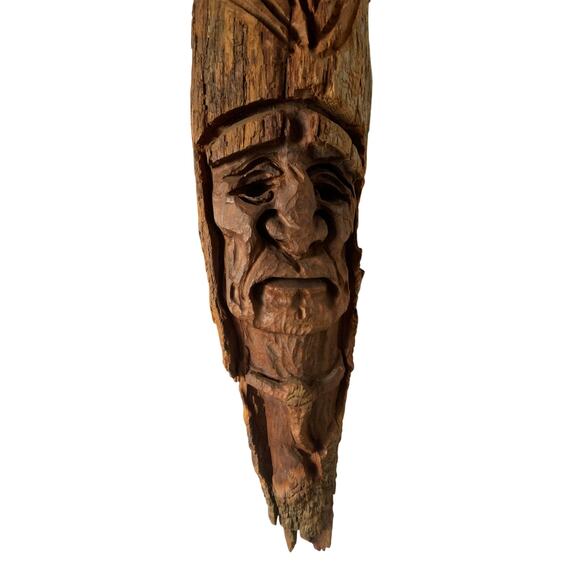 Vintage 92 Folk Art Hand Carved American Big Chief Signed JR Carving - Picture 1 of 6
